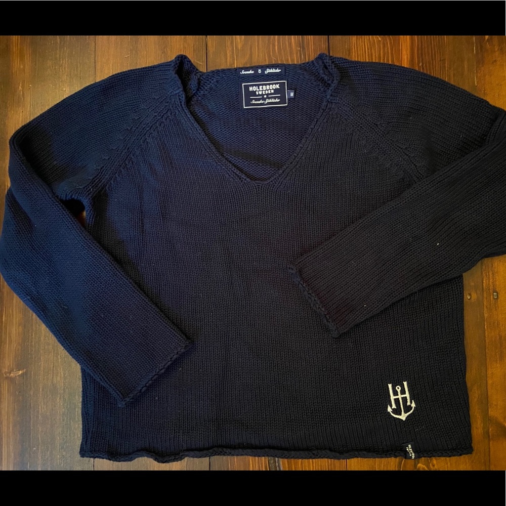 Women's Holebrook Sweden Navy Blue V-Neck Sweater